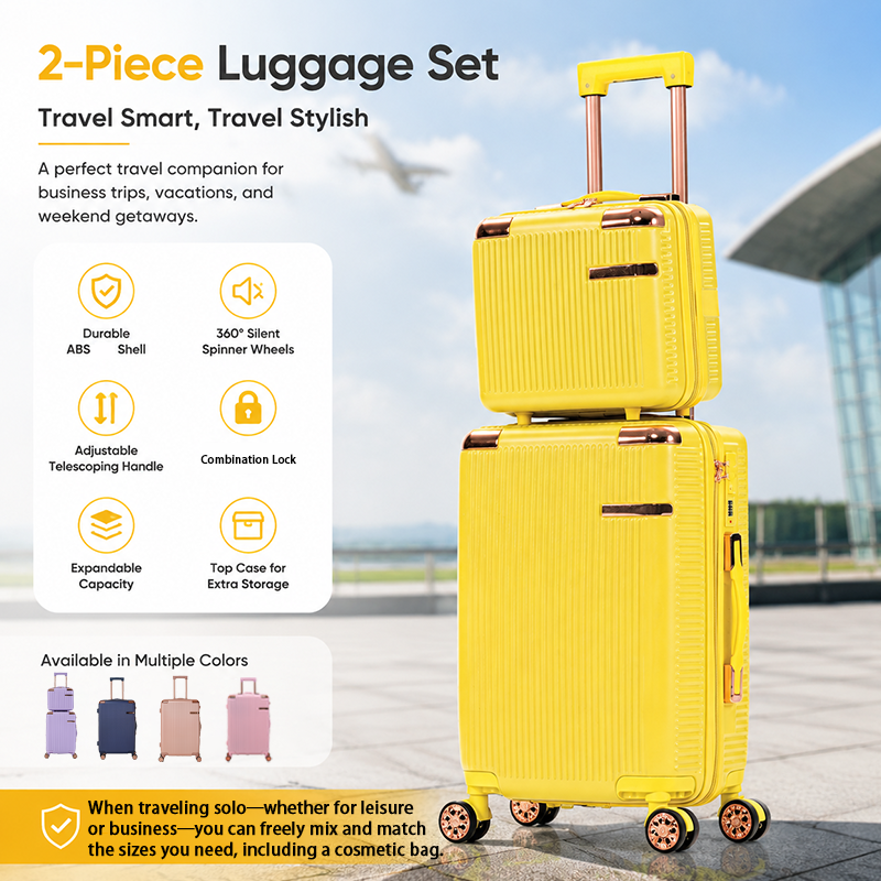 Yellow Stylish 4-Piece Suitcase With Lock