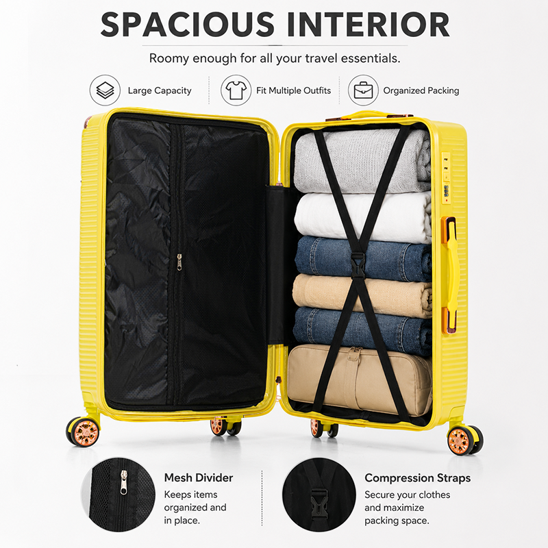 Yellow Stylish 4-Piece Suitcase With Lock