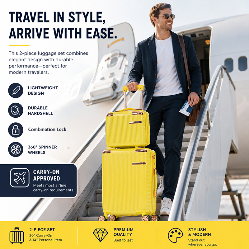 Yellow Stylish 4-Piece Suitcase With Lock