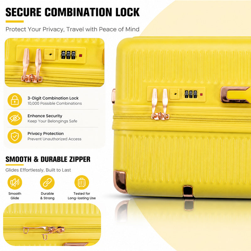 Yellow Stylish 4-Piece Suitcase With Lock