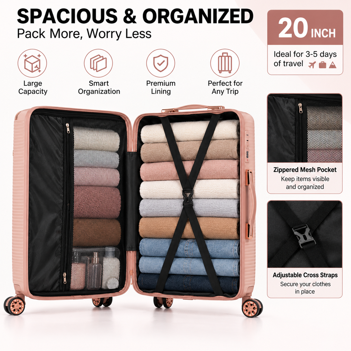 Rosey Stylish 4-Piece Suitcase With Lock