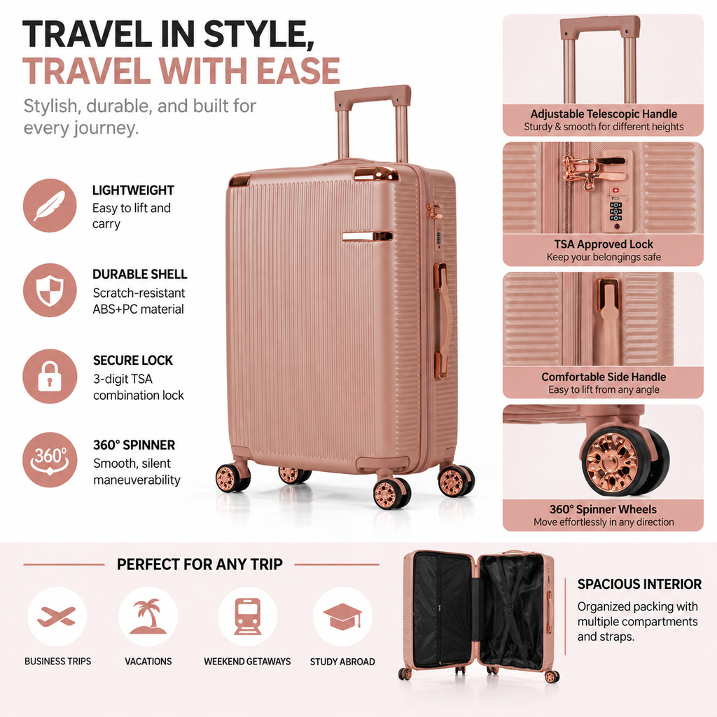 Rosey Stylish 4-Piece Suitcase With Lock