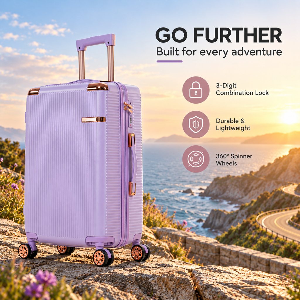 Purple Stylish 4-Piece Suitcase With Lock