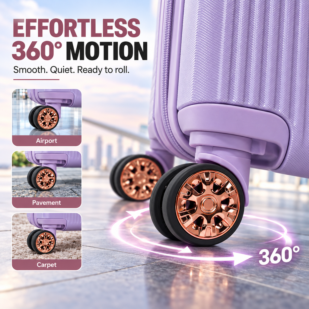 Purple Stylish 4-Piece Suitcase With Lock