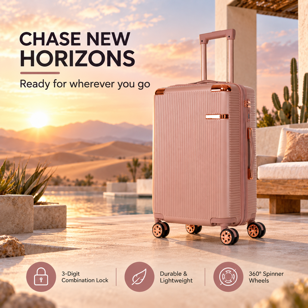 Rosey Stylish 4-Piece Suitcase With Lock