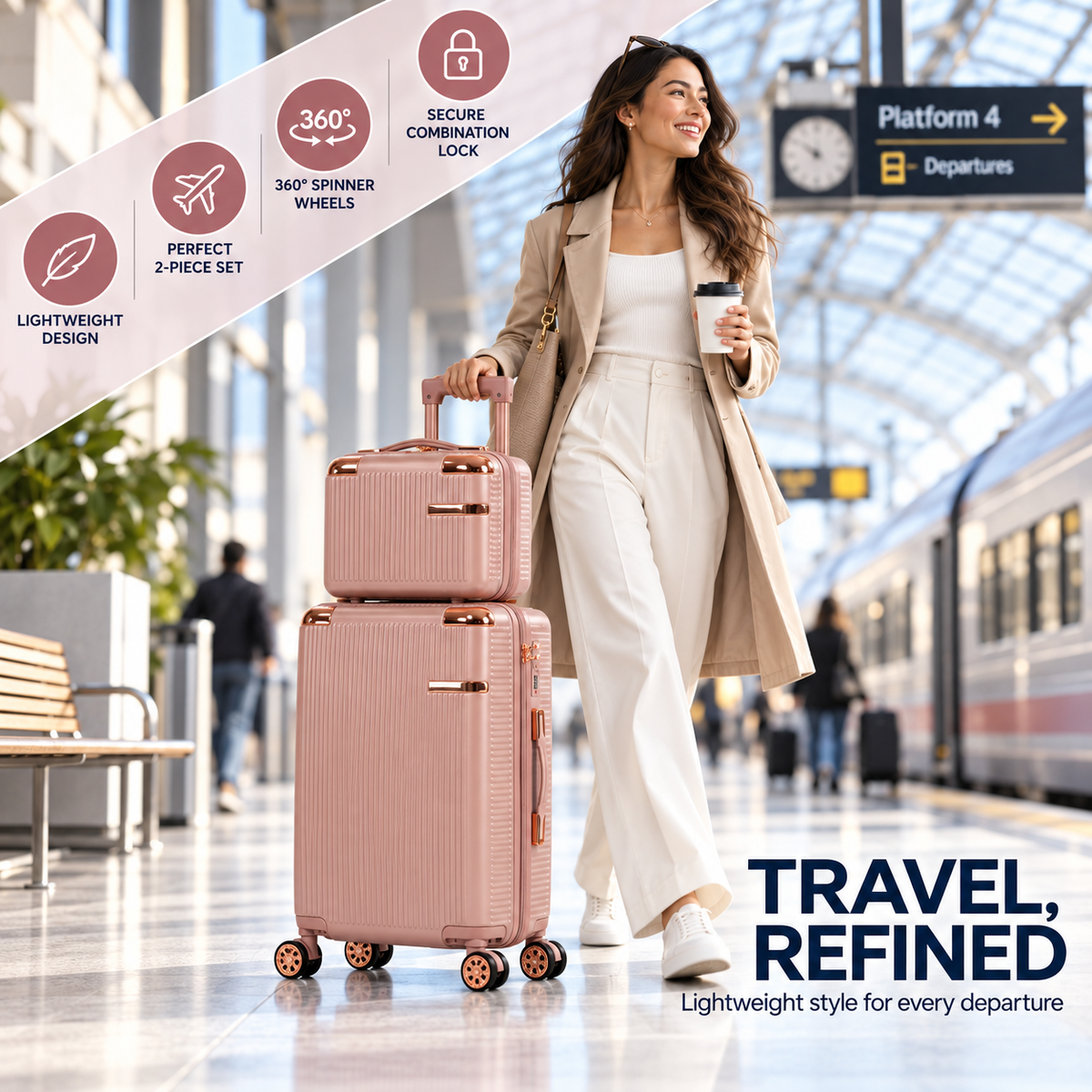 Rosey Stylish 4-Piece Suitcase With Lock