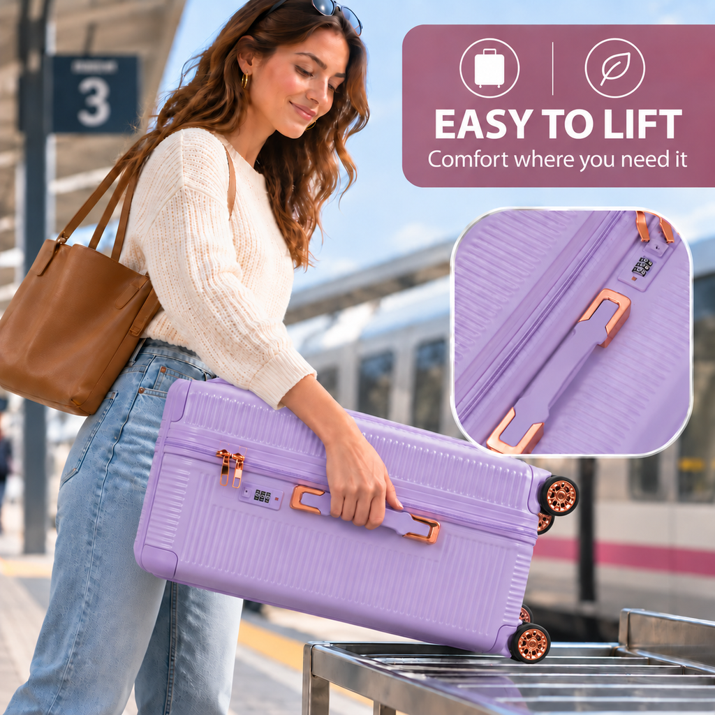 Purple Stylish 4-Piece Suitcase With Lock