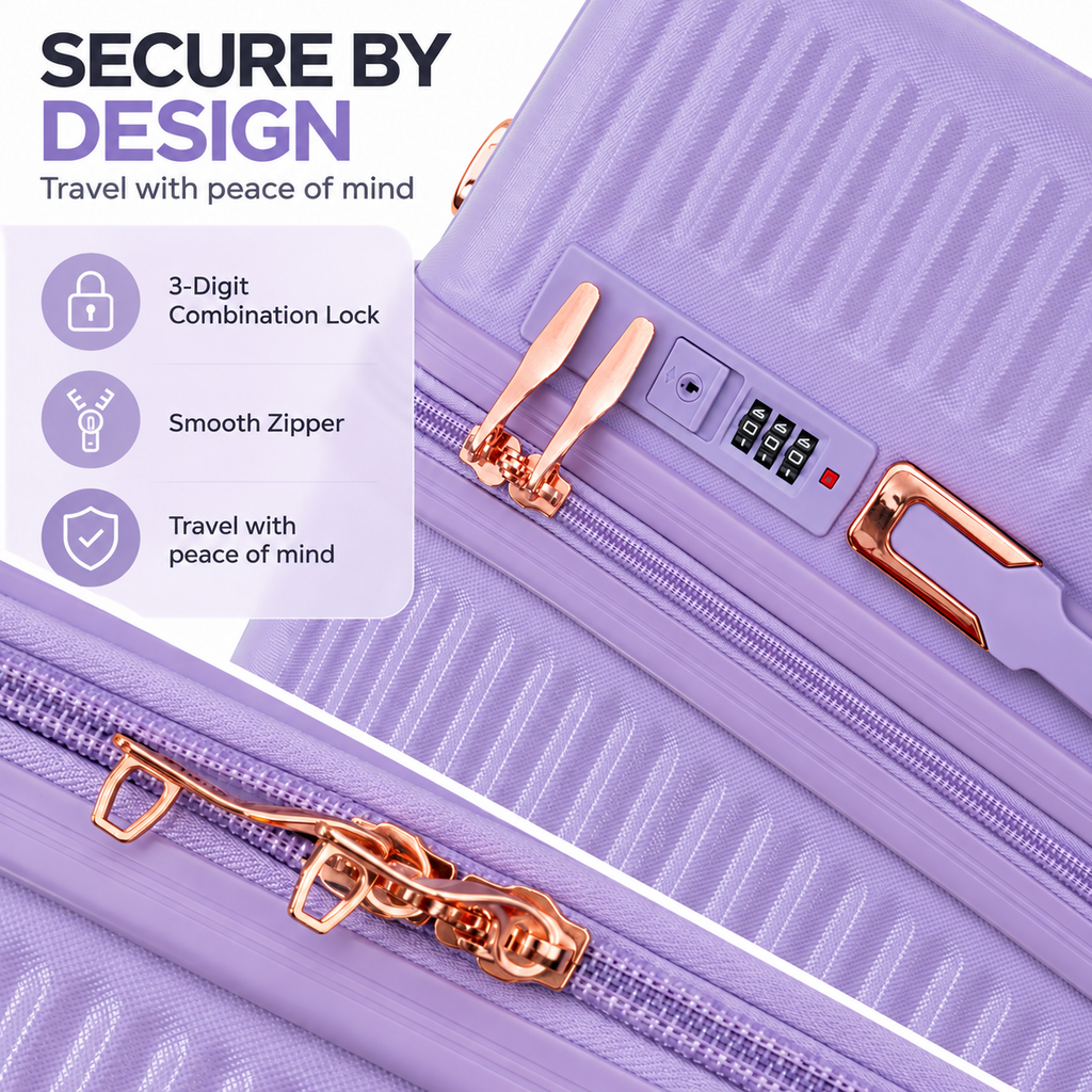 Purple Stylish 4-Piece Suitcase With Lock