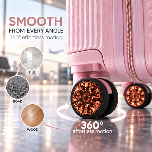 Pink Stylish 4-Piece Suitcase With Lock