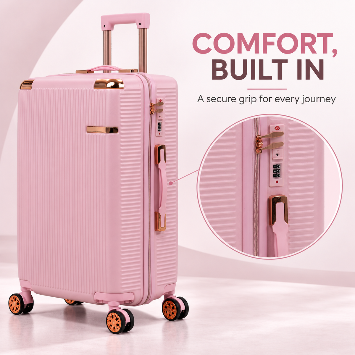 Pink Stylish 4-Piece Suitcase With Lock
