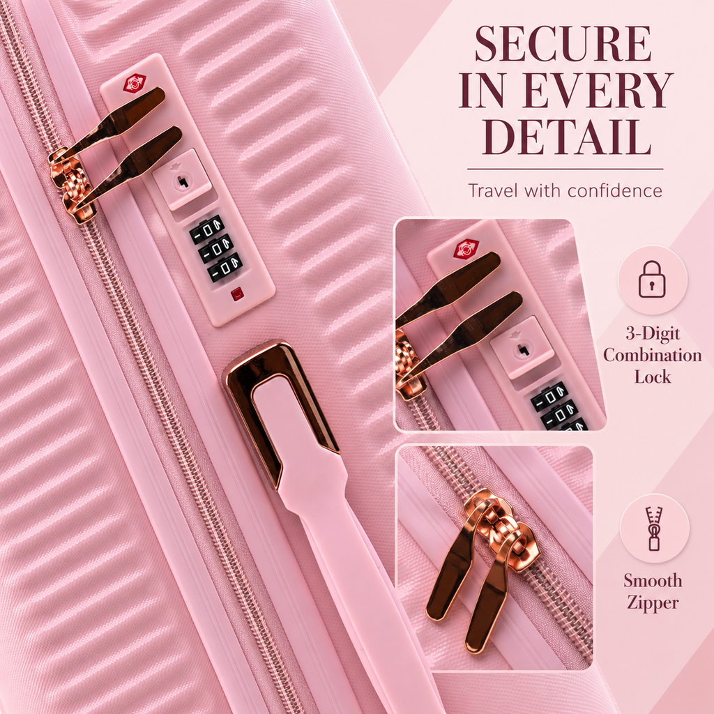 Pink Stylish 4-Piece Suitcase With Lock