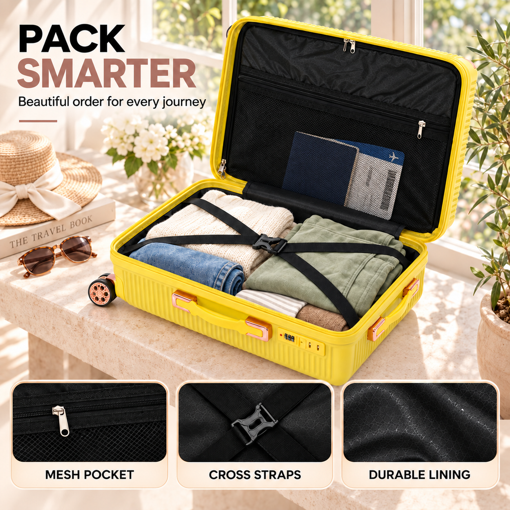 Yellow Stylish 4-Piece Suitcase With Lock