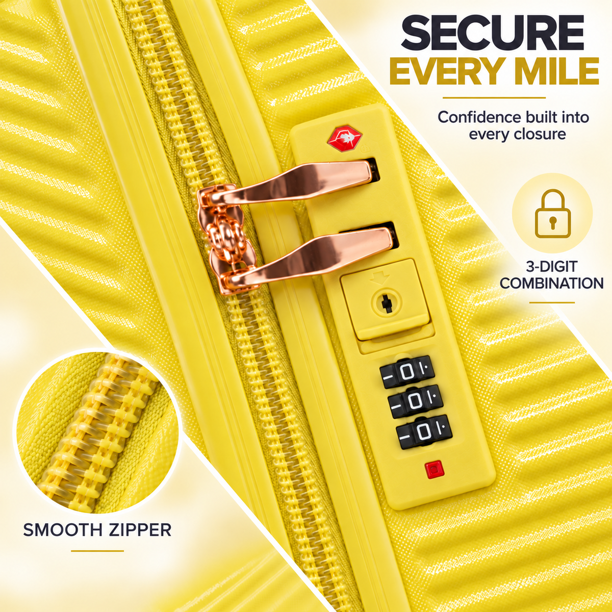 Yellow Stylish 4-Piece Suitcase With Lock